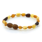 Baltic Amber Teething Bracelet. Olive Multicolor Rough 5mm - OL33