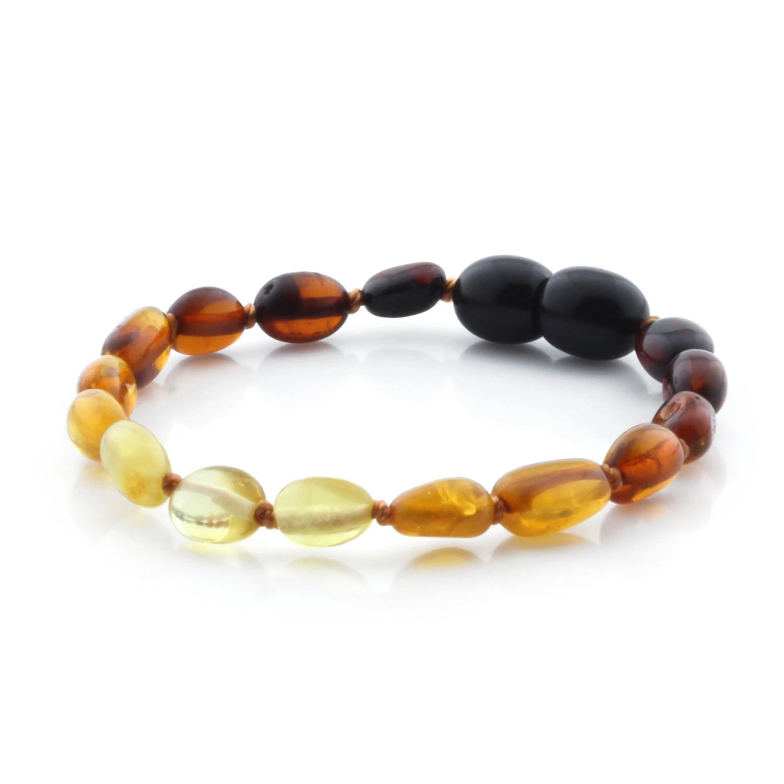 Baltic Amber Teething Bracelet. Olive Rainbow Glossy 5mm - OL20