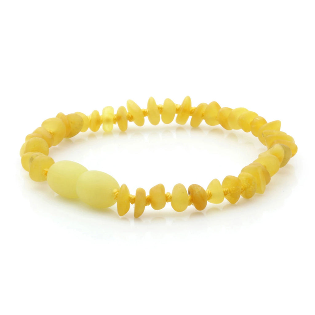 Baltic Amber Teething Bracelet. Roundel Milky Yellow Matte 4mm - RO98