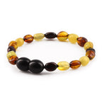 Baltic Amber Teething Bracelet. Olive Multicolor Glossy 5mm - OL61