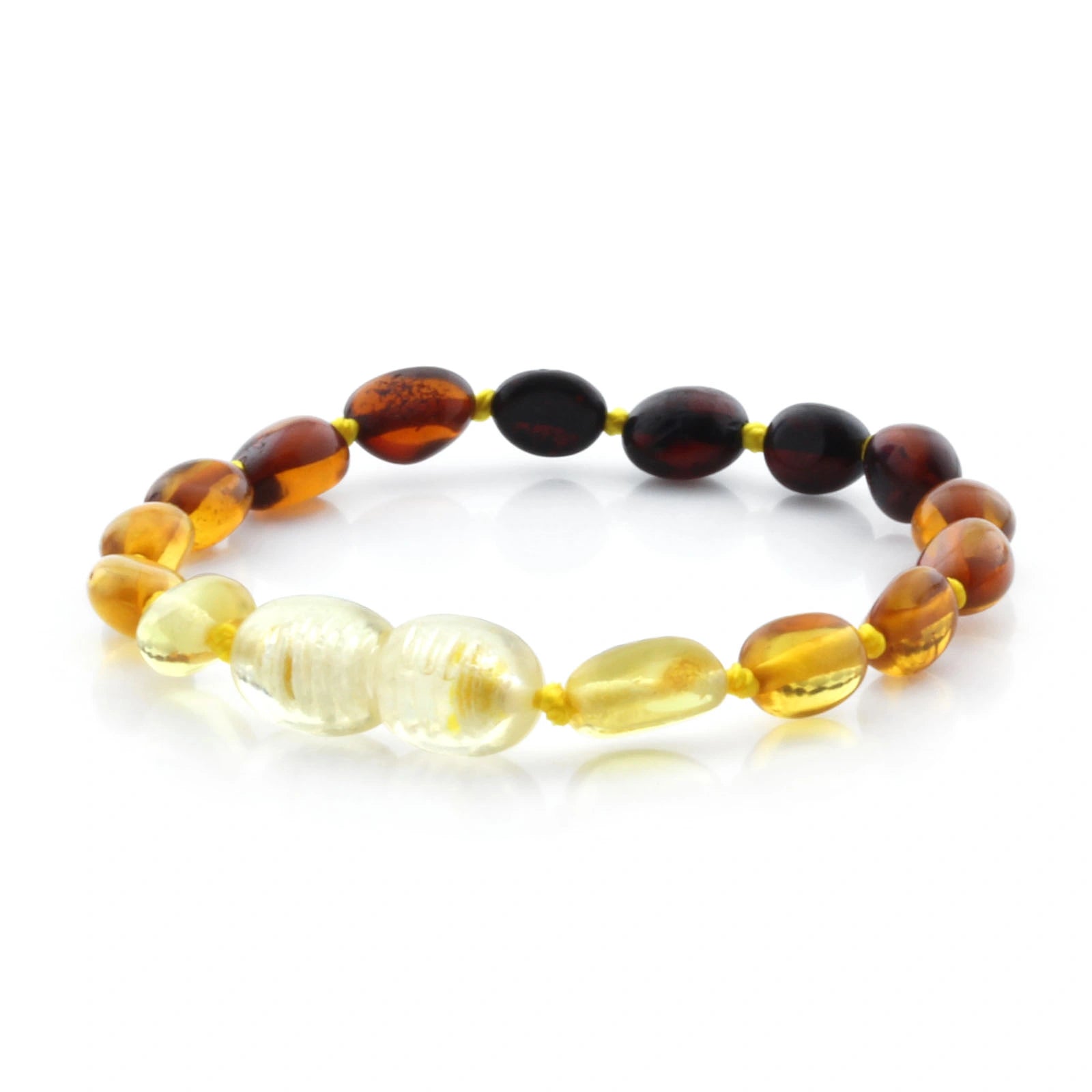 Baltic Amber Teething Bracelet. Olive Rainbow Glossy 5mm - OL66