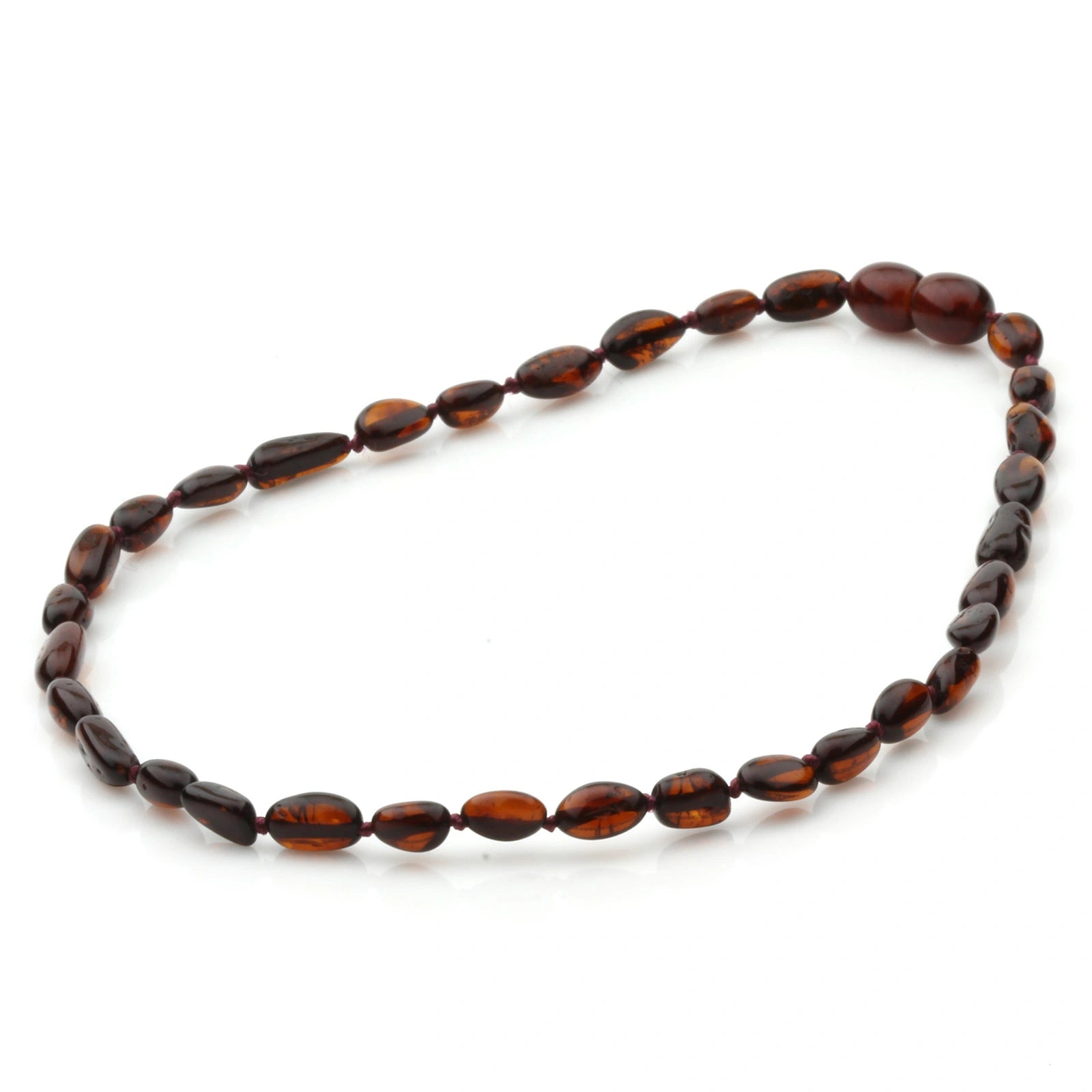 Baltic Amber Teething Necklace. Olive Dark Cognac Glossy 5mm - OL7