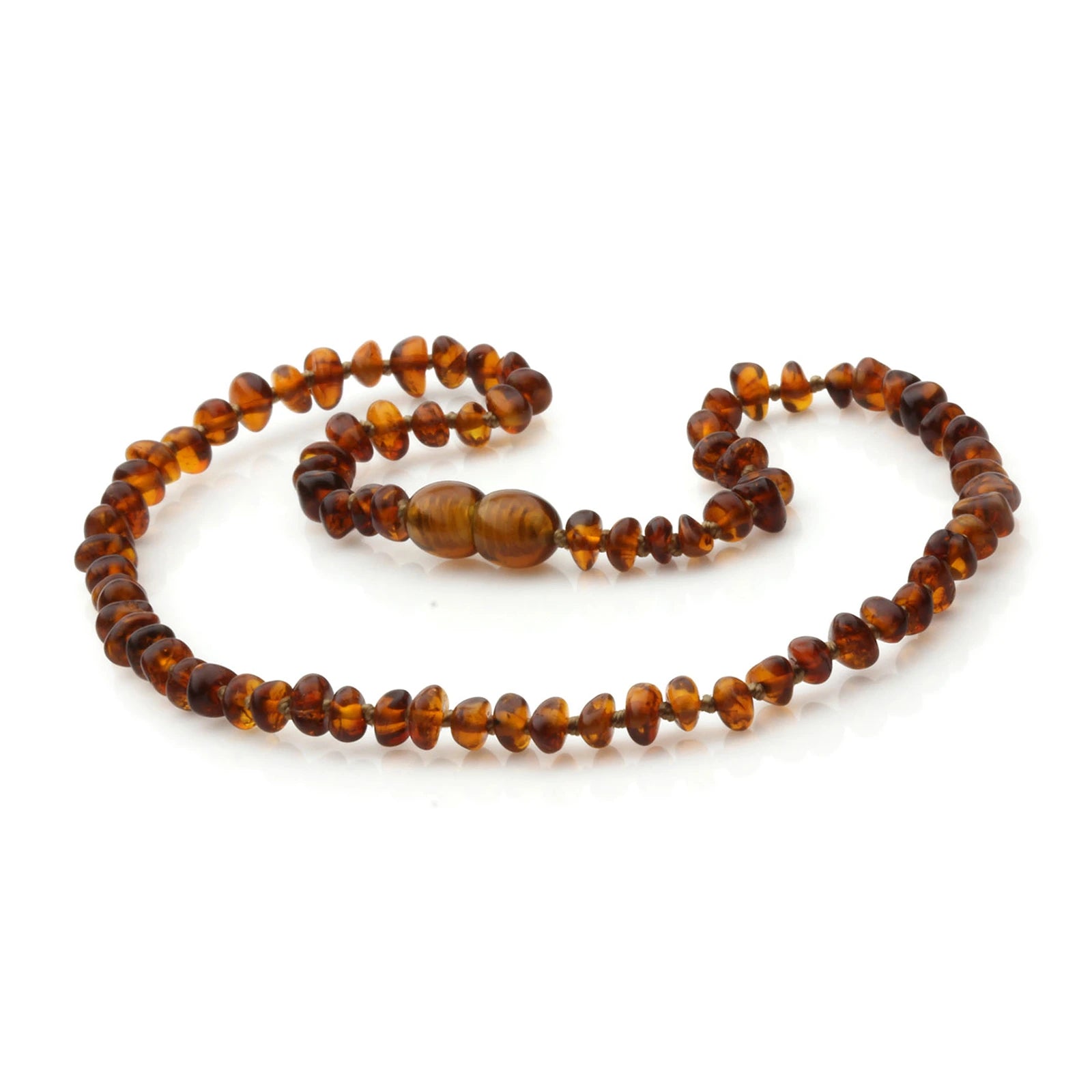 Baltic Amber Teething Necklace. Roundel Cognac Glossy 4mm - RO96