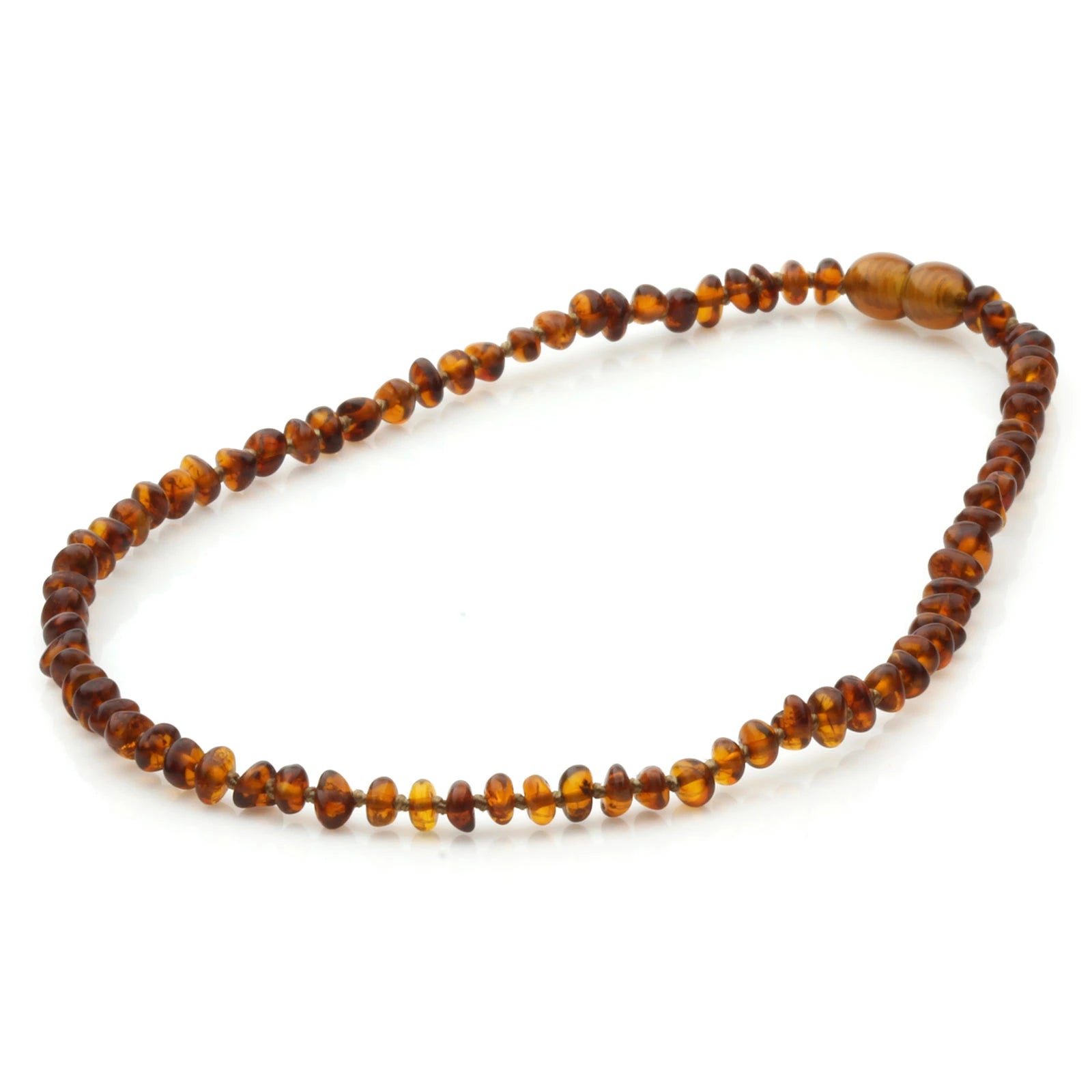 Baltic Amber Teething Necklace. Roundel Cognac Glossy 4mm - RO96