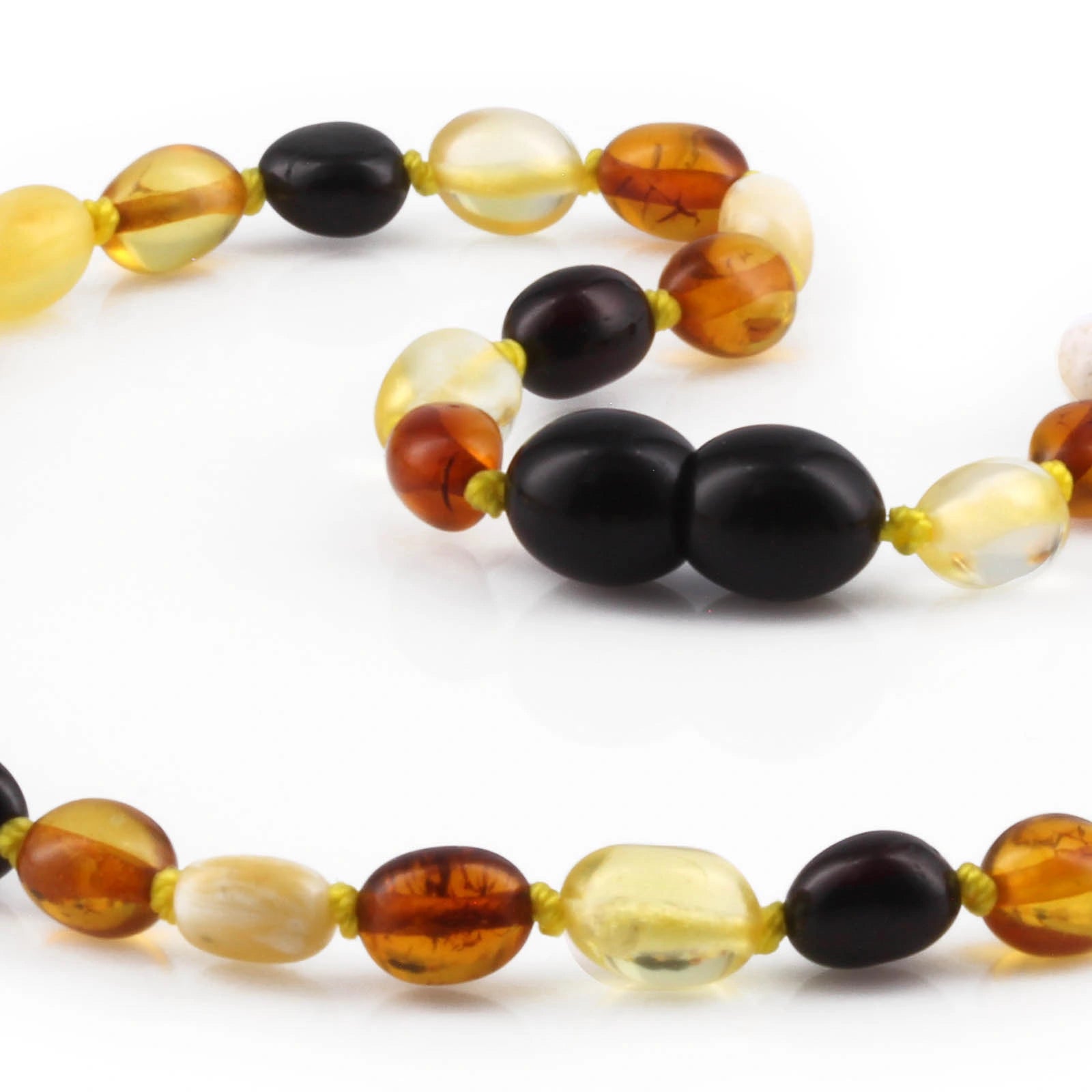 Baltic Amber Teething Necklace. Olive Multicolor Glossy 5mm - OL65