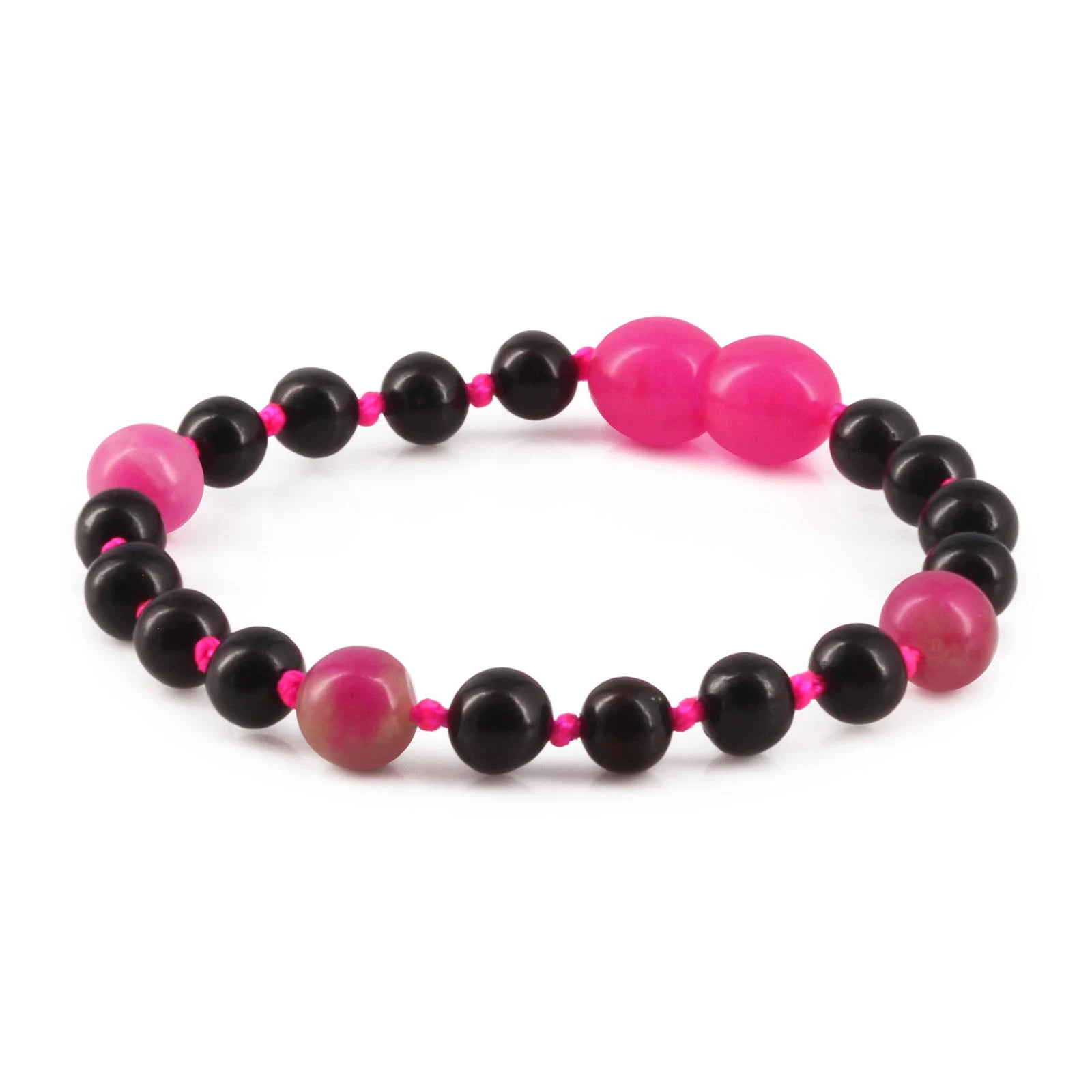 Baltic Amber Teething Bracelet with Pink Jade. Baroque 5mm - LE564