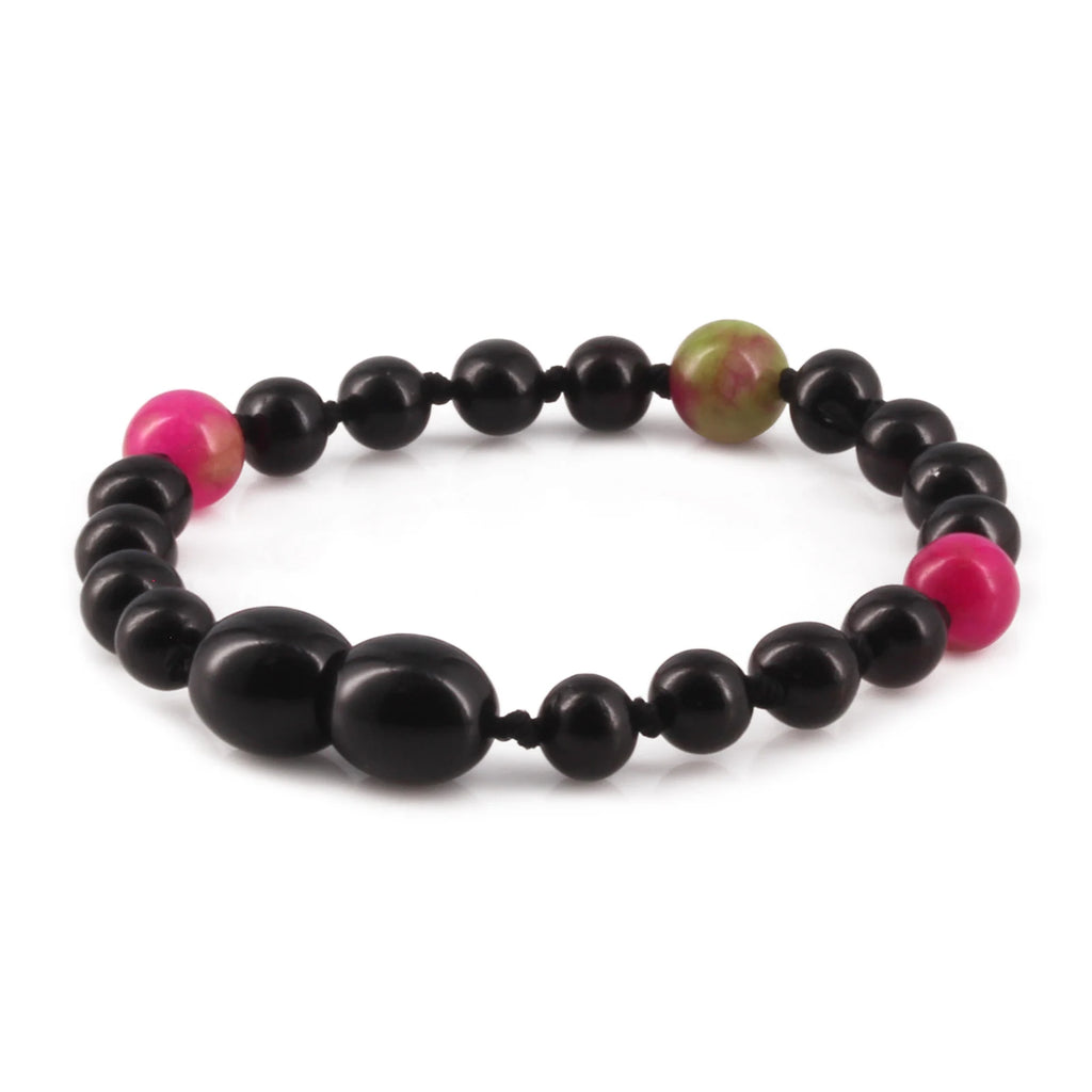 Baltic Amber Teething Bracelet with Pink Jade. Baroque 5mm - LE565