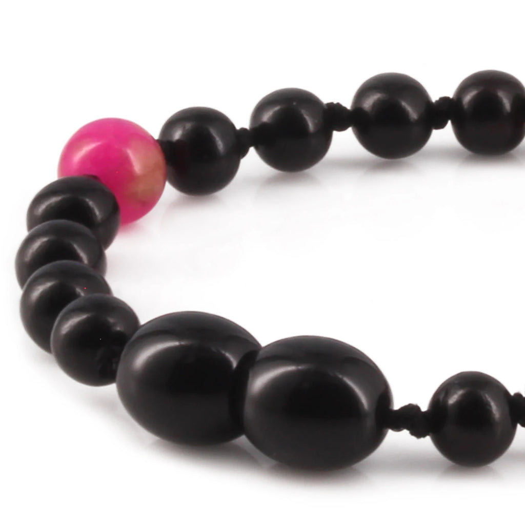 Baltic Amber Teething Bracelet with Pink Jade. Baroque 5mm - LE565