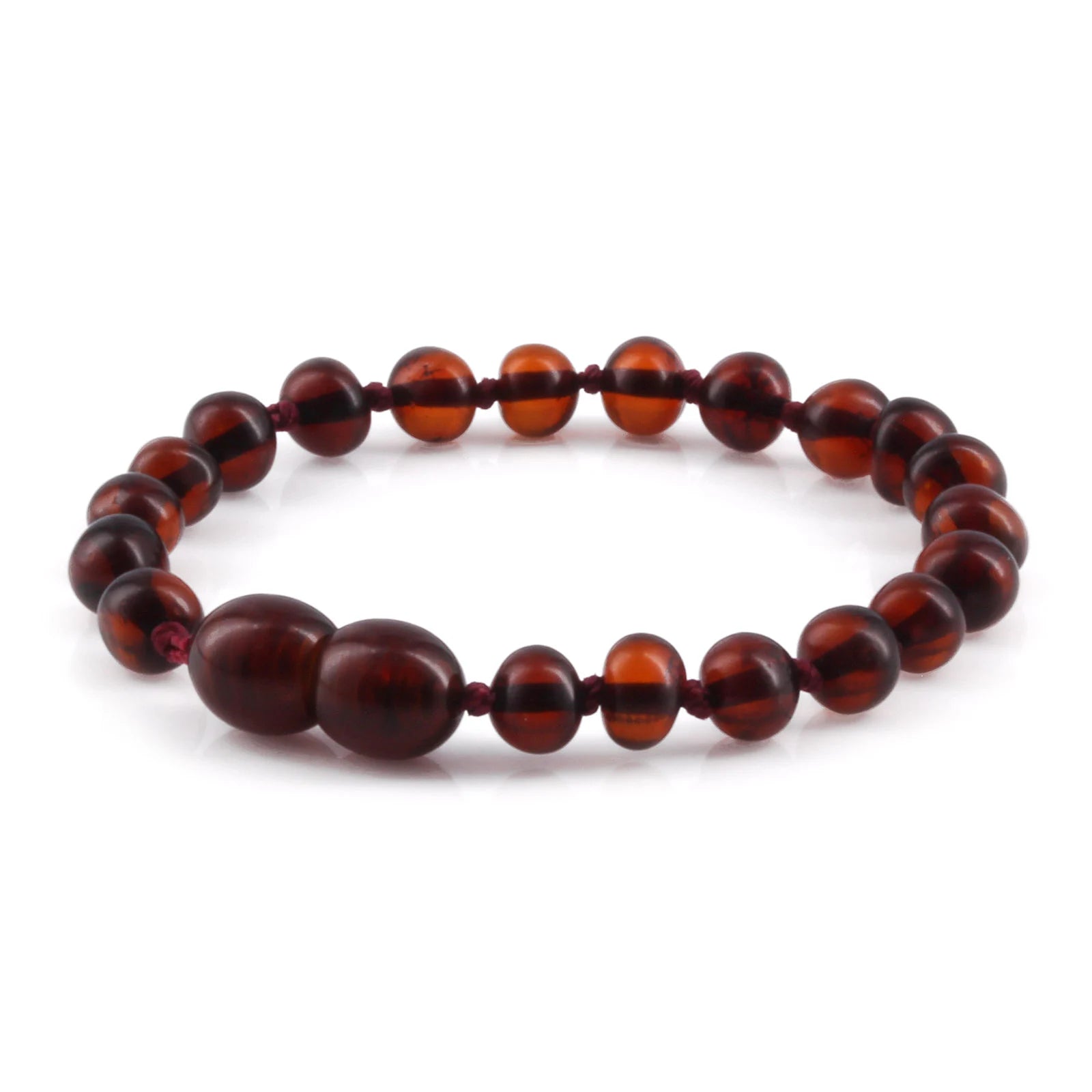Baltic Amber Teething Bracelet. Baroque Dark Cognac 5mm - XB54DC