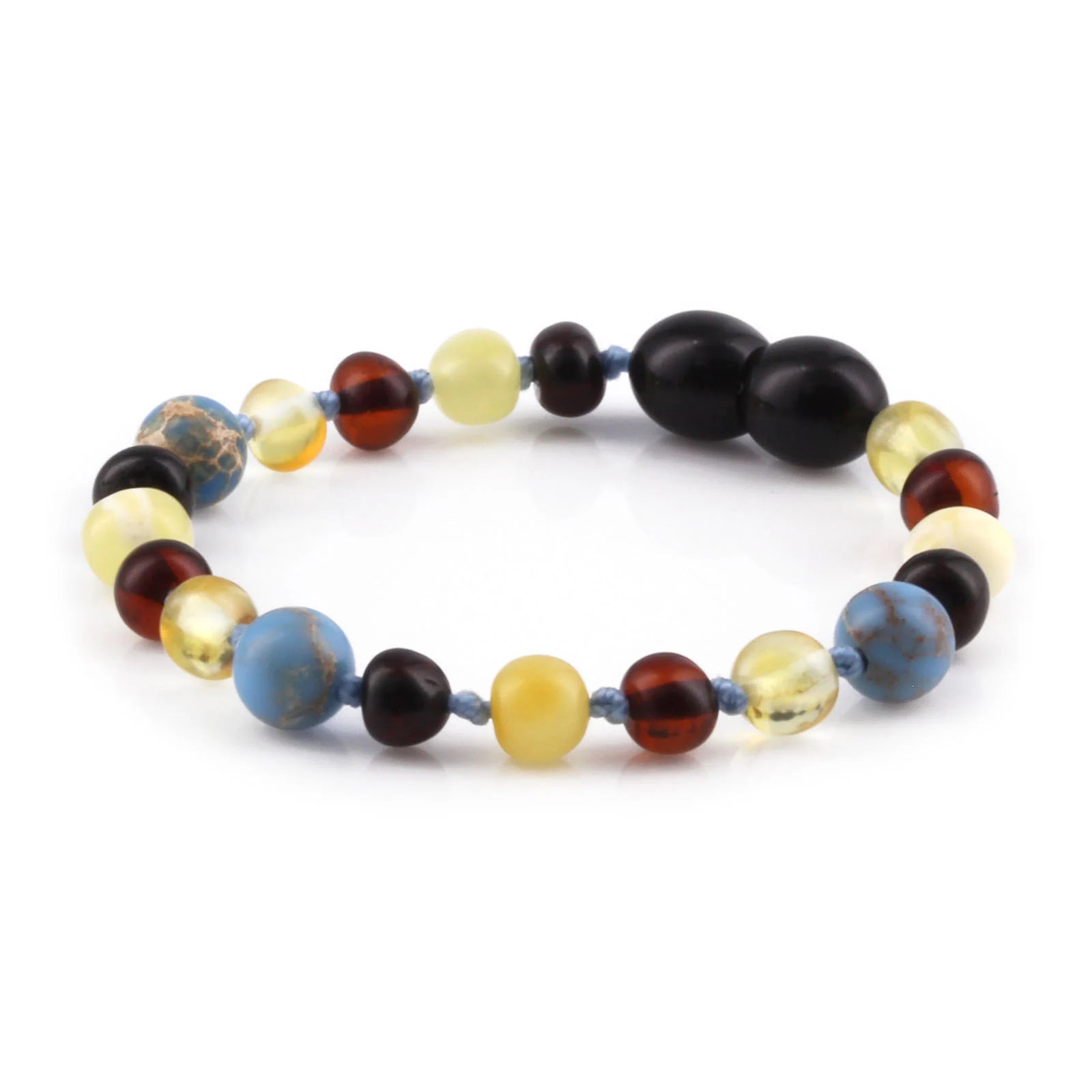 Baltic Amber Teething Bracelet with Sky Blue Imperial Jasper. Baroque 5mm - LE466