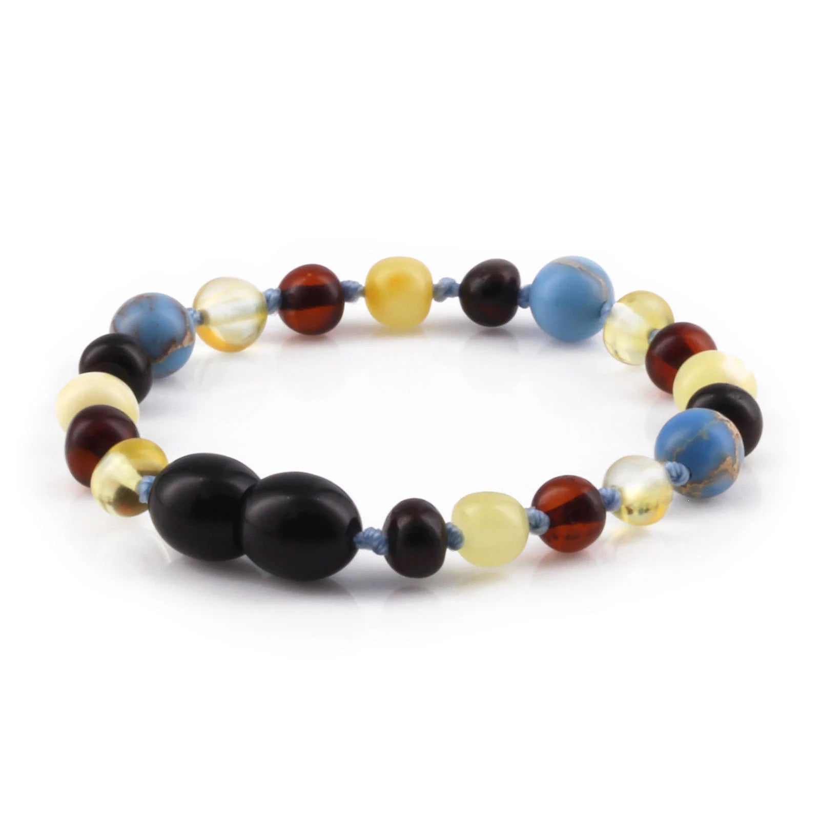 Baltic Amber Teething Bracelet with Sky Blue Imperial Jasper. Baroque 5mm - LE466