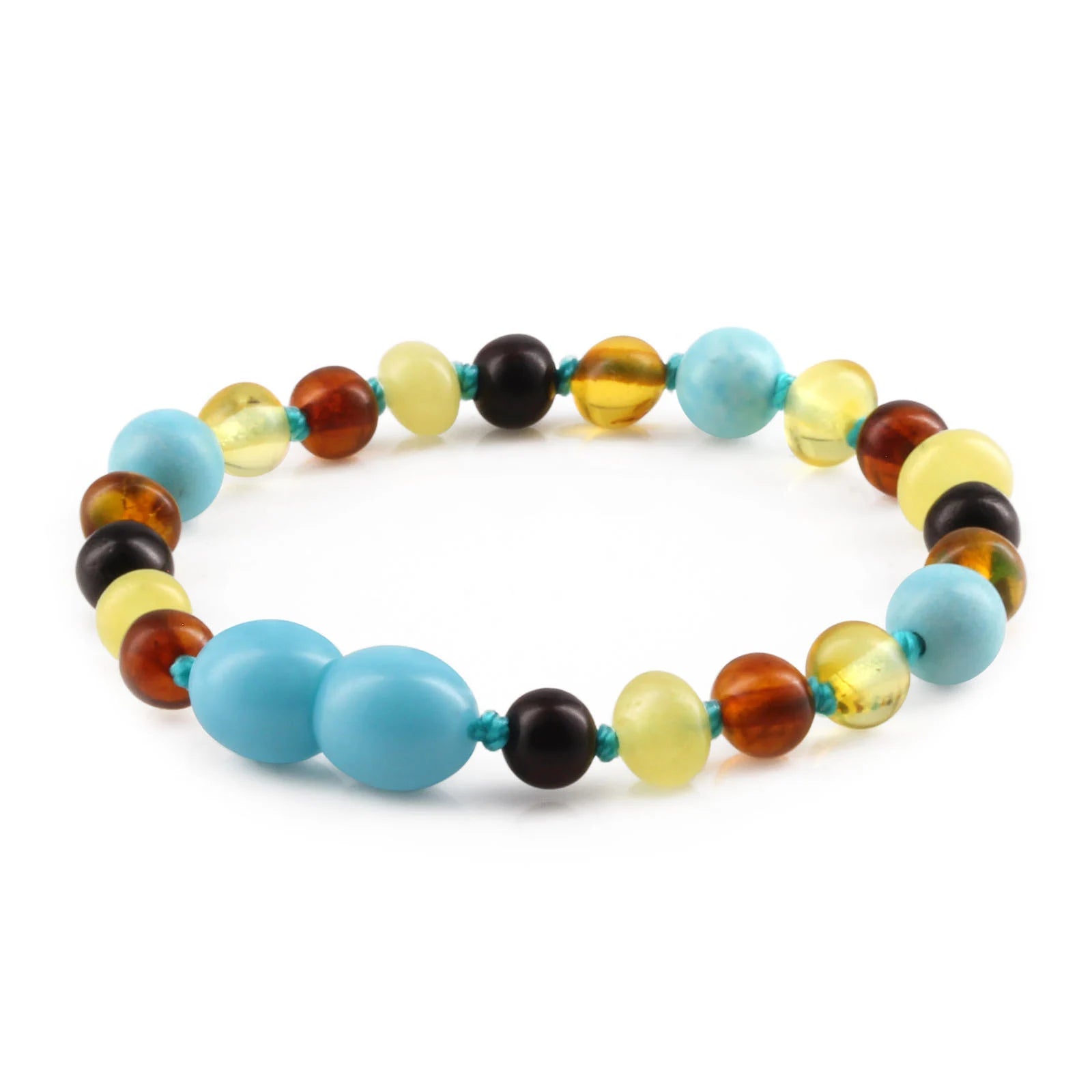 Baltic Amber Teething Bracelet with Turquoise. Baroque 5mm - LE465