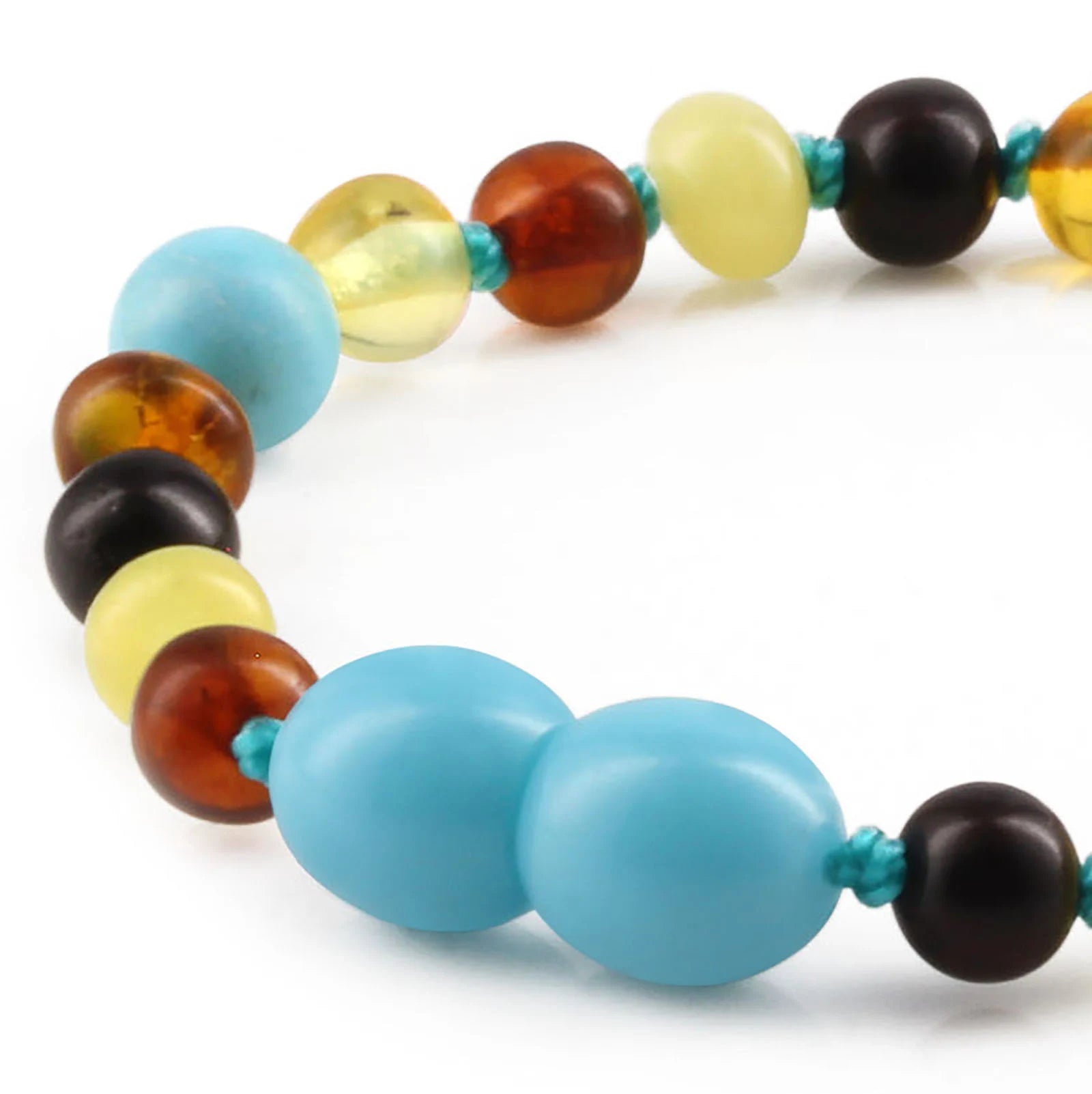 Baltic Amber Teething Bracelet with Turquoise. Baroque 5mm - LE465