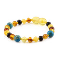 Baltic Amber Teething Bracelet with Lake Blue Imperial Jasper. Baroque 5mm - LE474