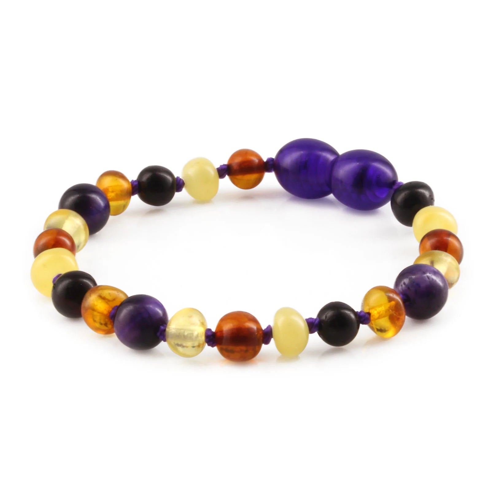 Baltic Amber Teething Bracelet with Purple Tiger Eye. Baroque 5mm - LE554