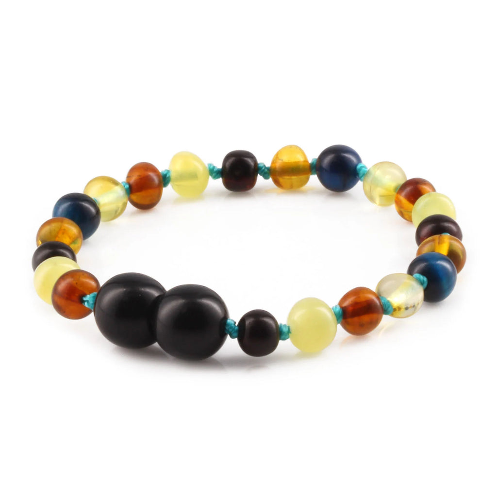 Baltic Amber Teething Bracelet with Blue Tiger Eye. Baroque 5mm - LE463 V2