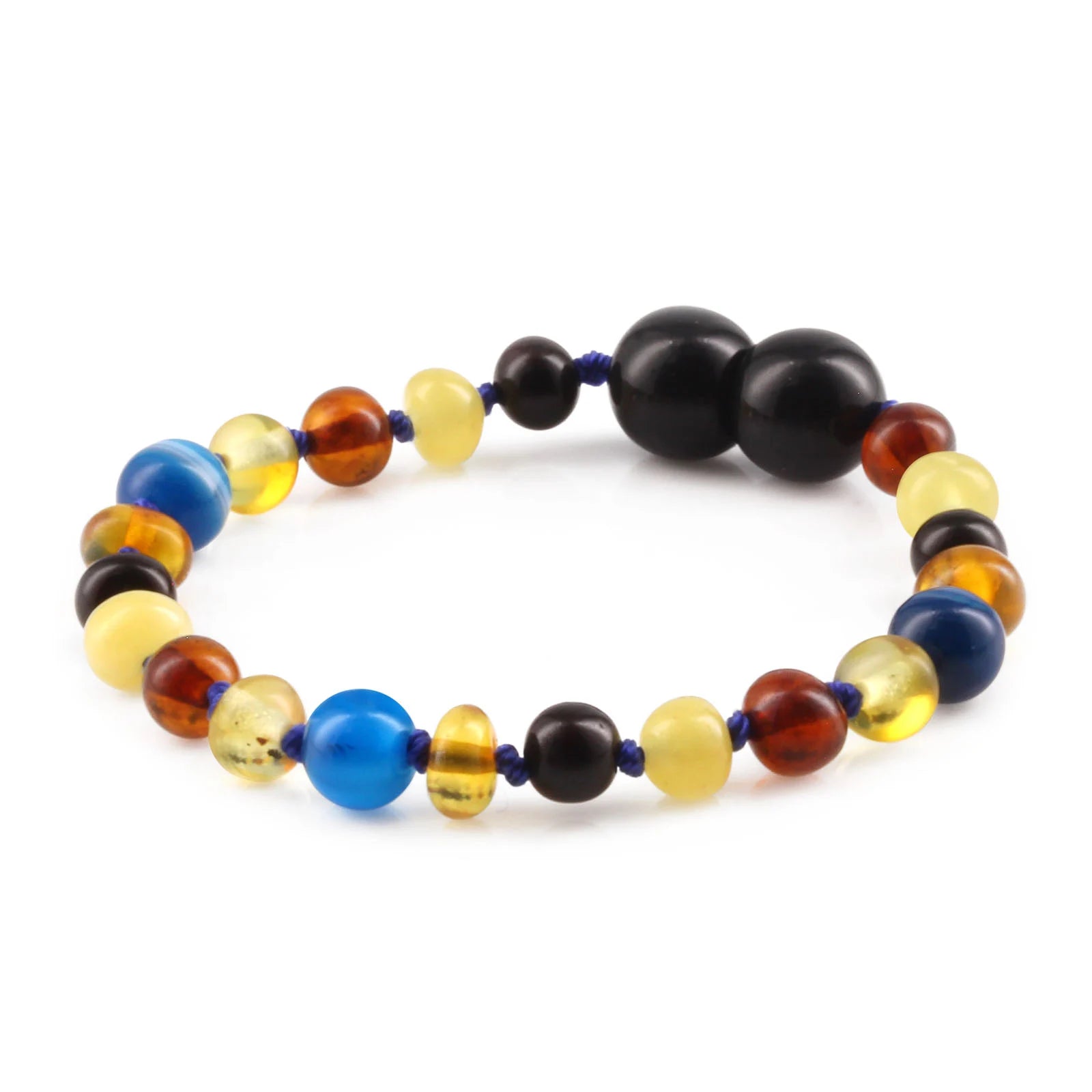 Baltic Amber Teething Bracelet with Blue Lace Agate. Baroque 5mm - LE464 V3