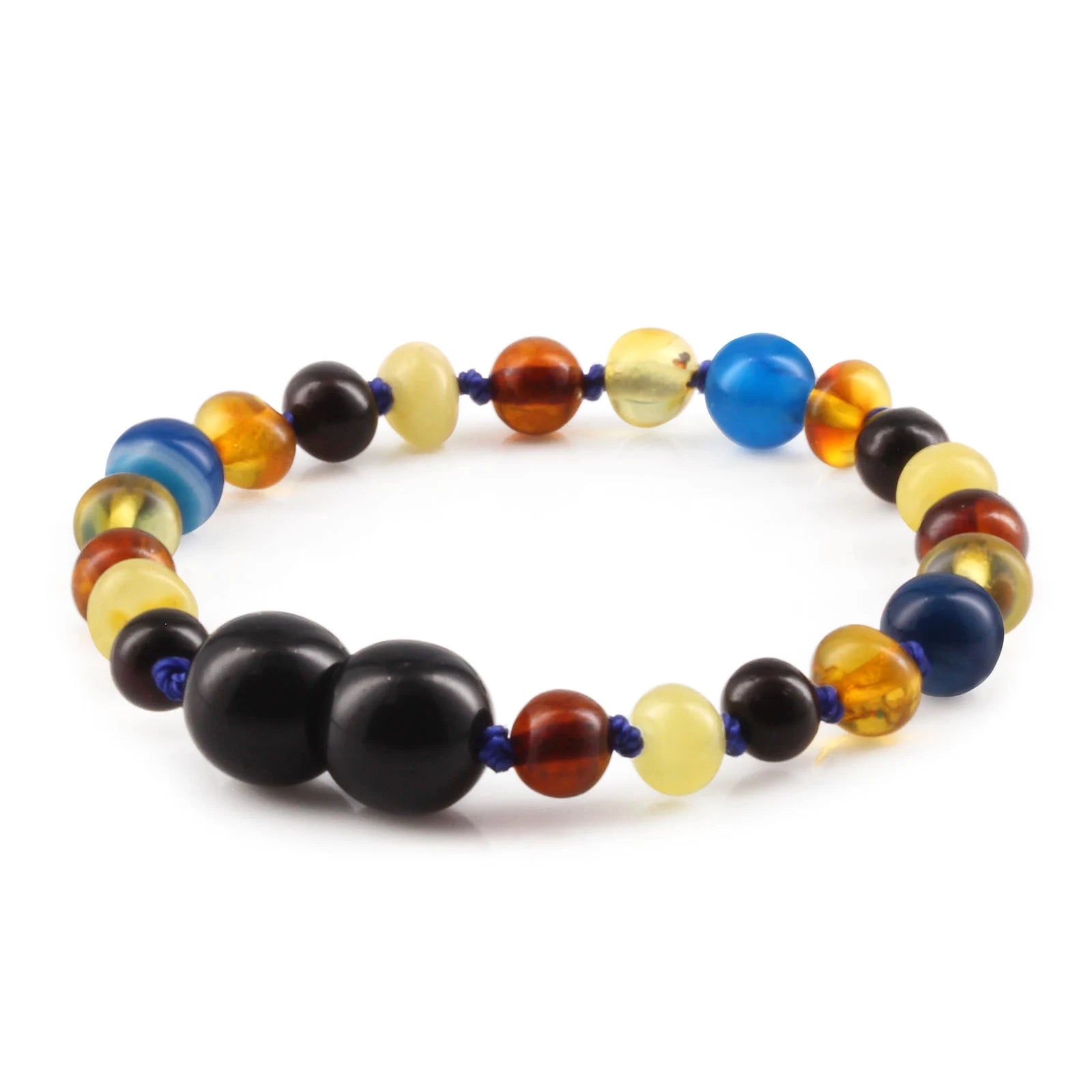 Baltic Amber Teething Bracelet with Blue Lace Agate. Baroque 5mm - LE464 V3