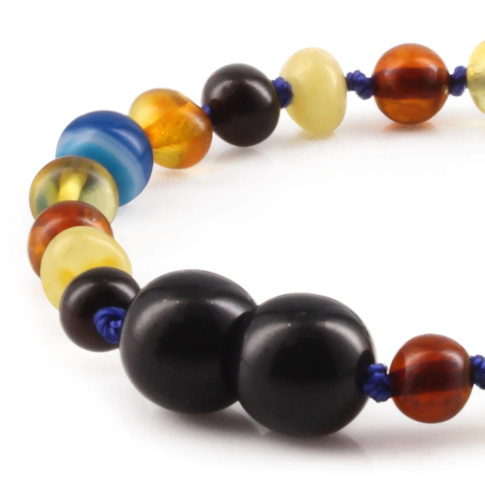 Baltic Amber Teething Bracelet with Blue Lace Agate. Baroque 4mm - LE464 V2