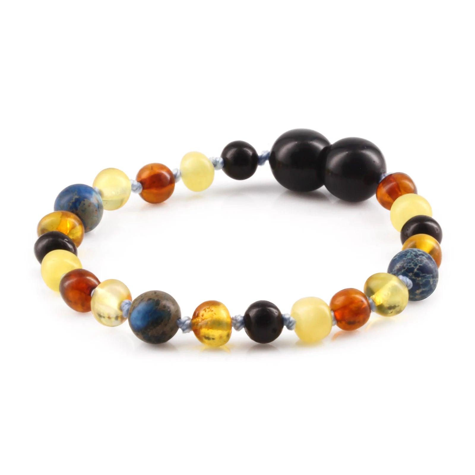 Baltic Amber Teething Bracelet with Deep Blue Imperial Jasper. Baroque 5mm - LE555