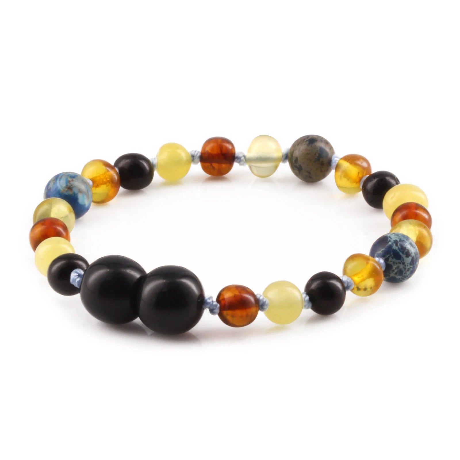 Baltic Amber Teething Bracelet with Deep Blue Imperial Jasper. Baroque 5mm - LE555