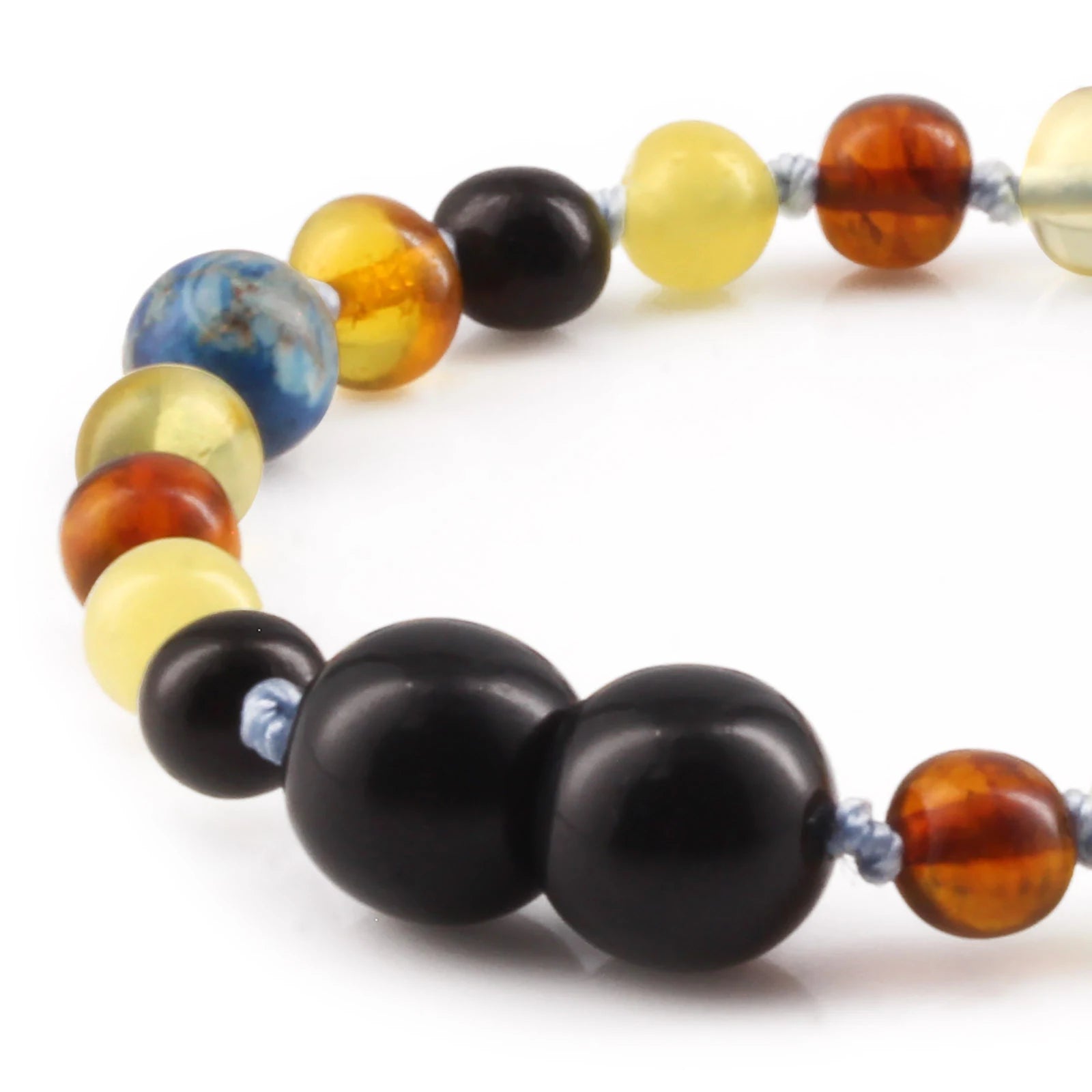 Baltic Amber Teething Bracelet with Deep Blue Imperial Jasper. Baroque 5mm - LE555