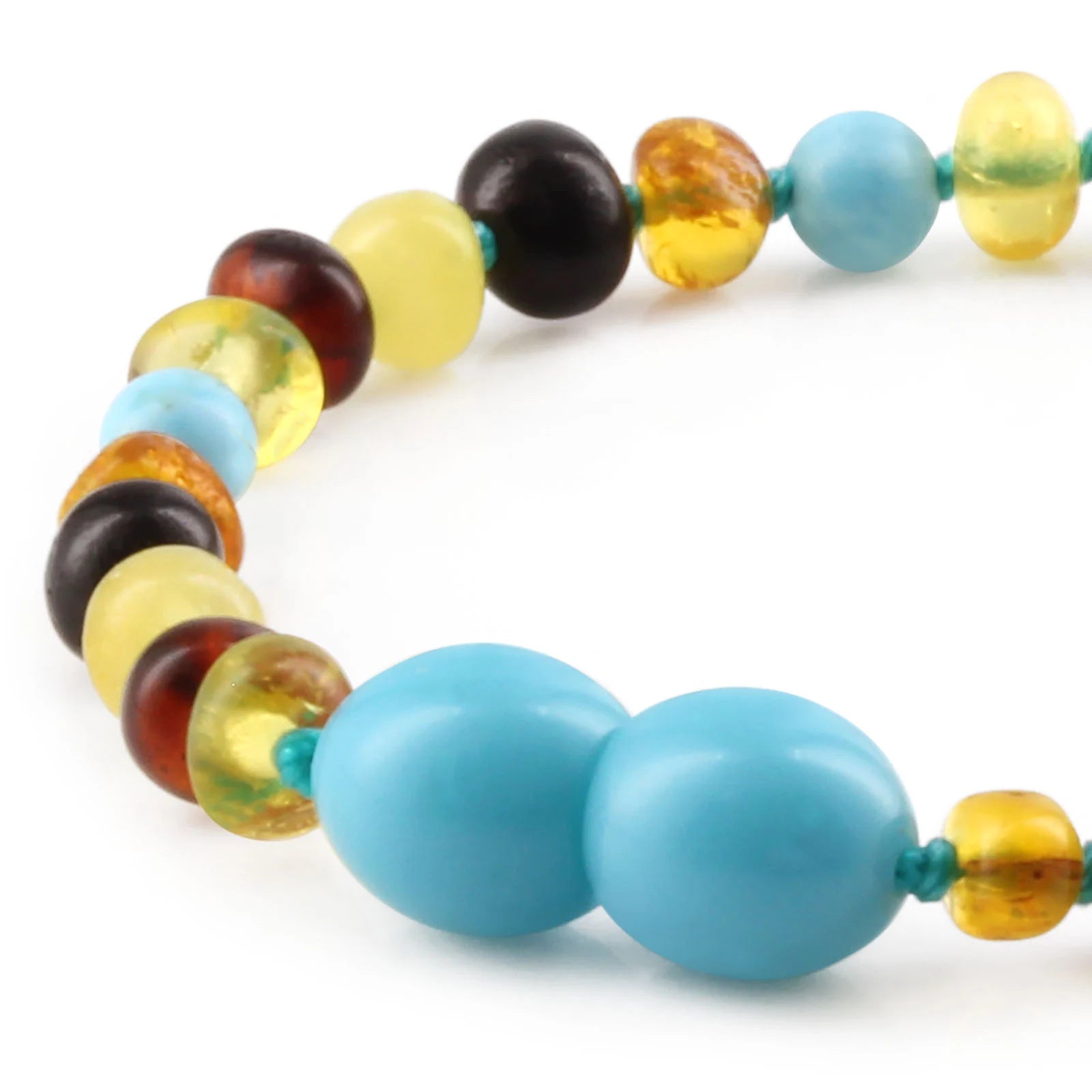 Baltic Amber Teething Bracelet with Turquoise. Baroque 4mm - LE465-S