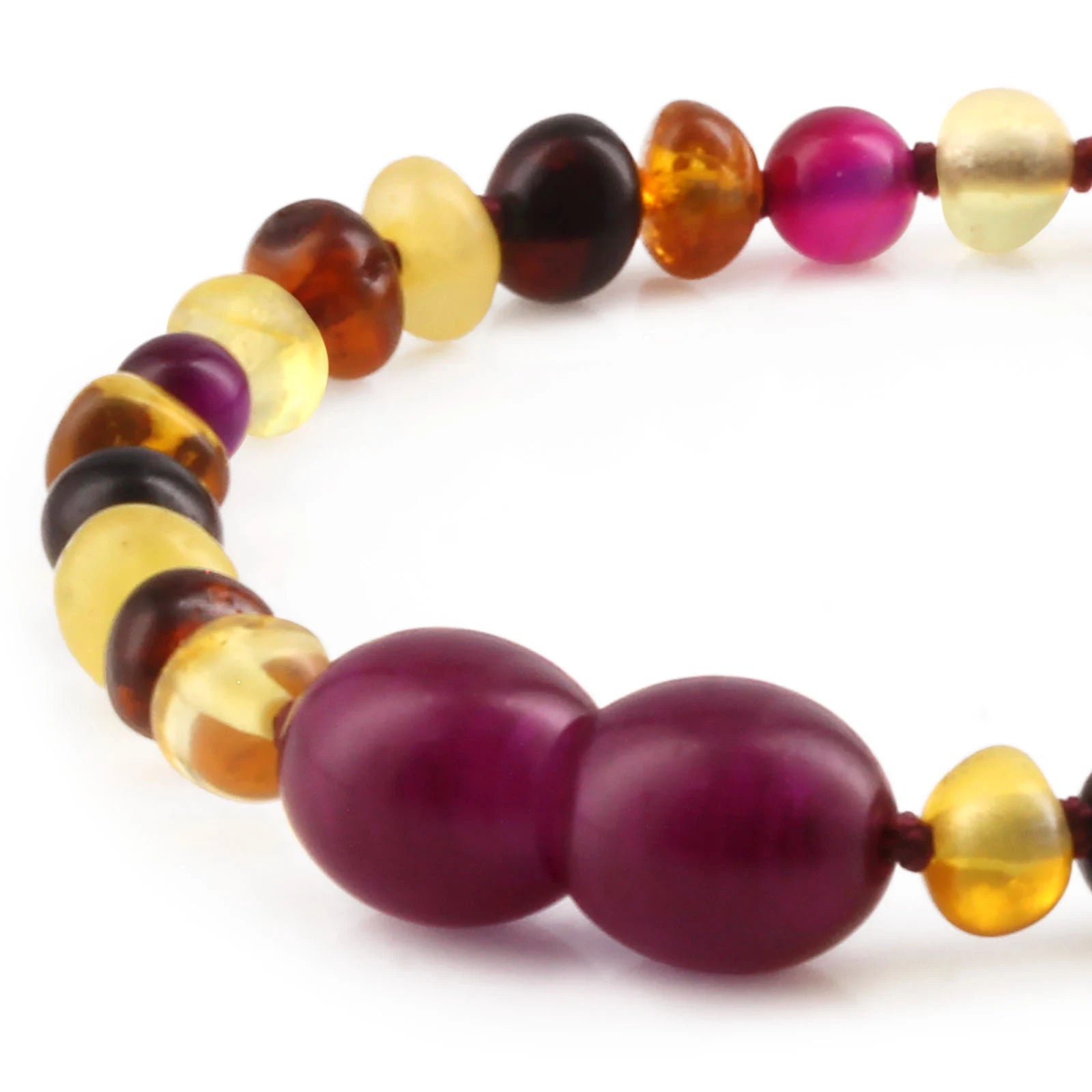 Baltic Amber Teething Bracelet with Pink Lace Agate. Baroque 4mm - LE458-S