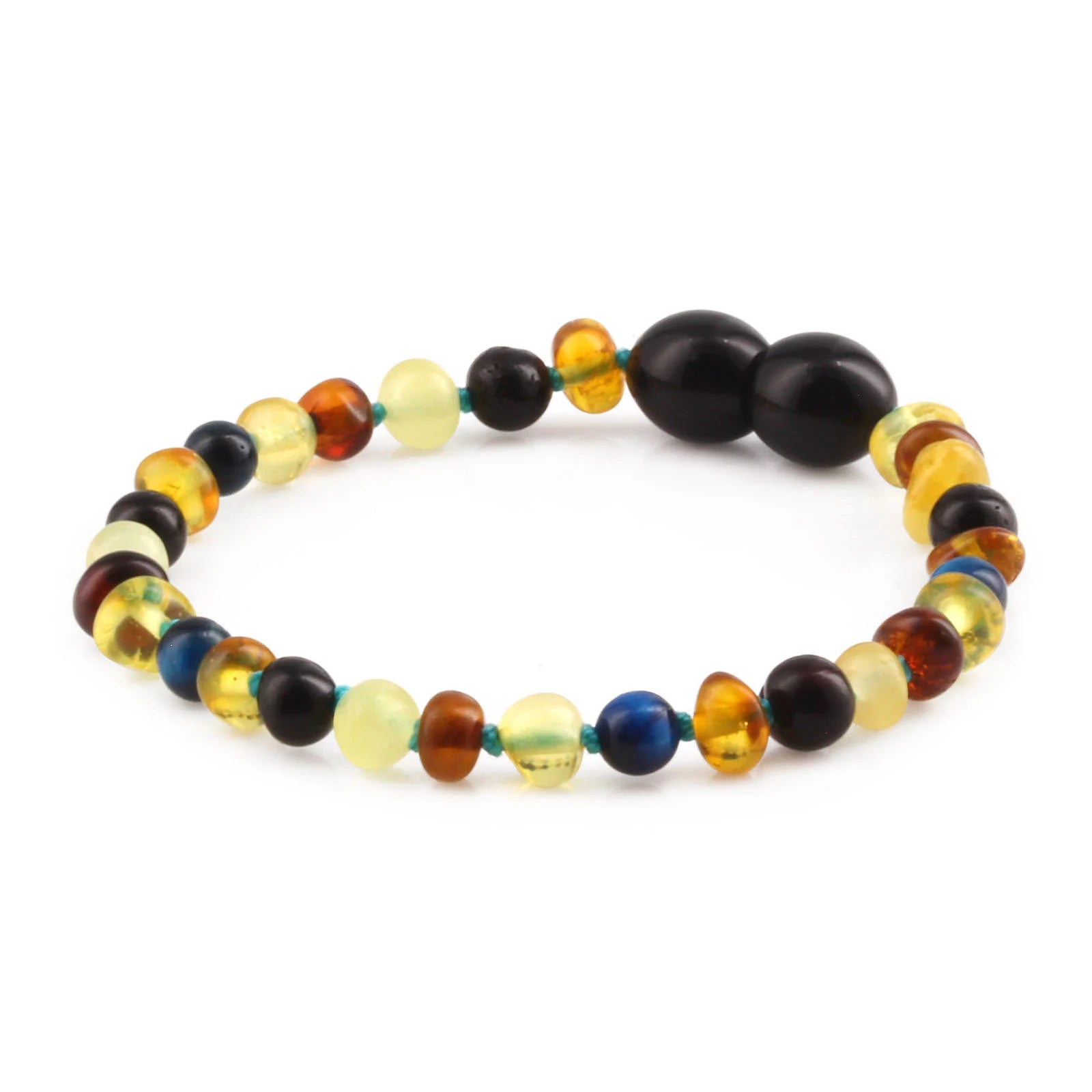 Baltic Amber Teething Bracelet with Blue Tiger Eye. Baroque 4mm - LE463 V2-S