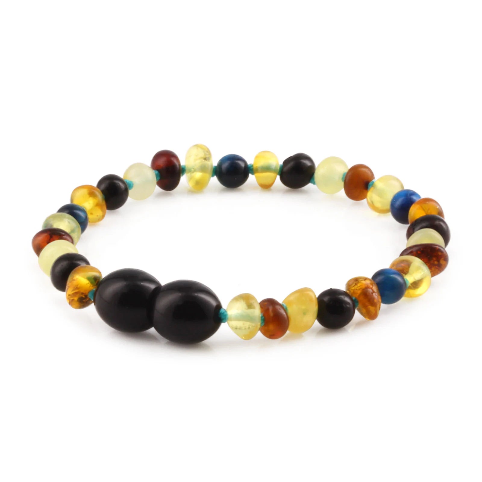 Baltic Amber Teething Bracelet with Blue Tiger Eye. Baroque 4mm - LE463 V2-S