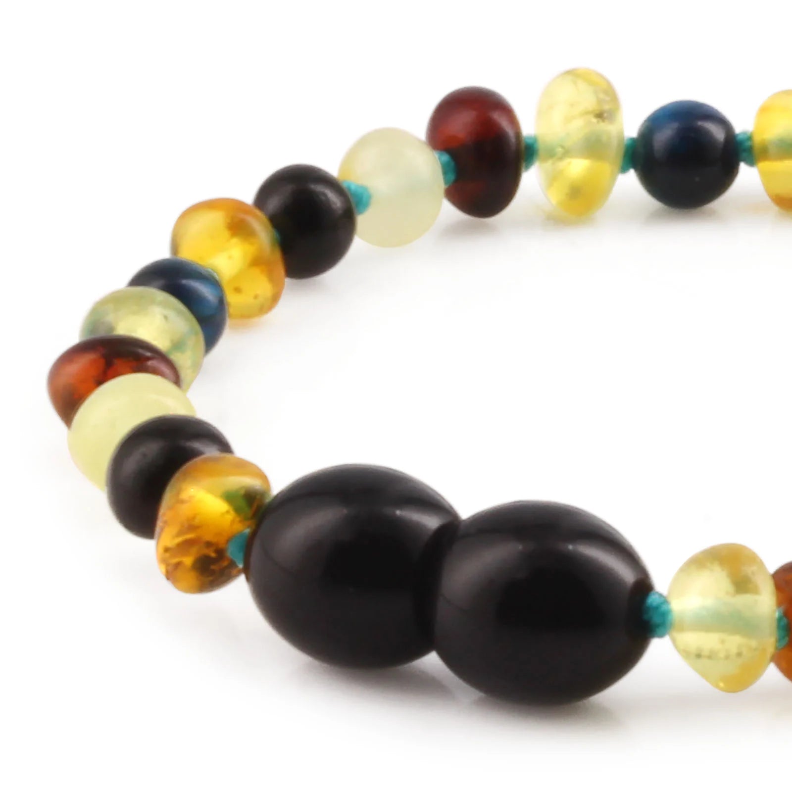 Baltic Amber Teething Bracelet with Blue Tiger Eye. Baroque 4mm - LE463 V2-S