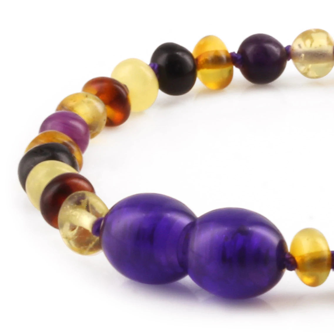 Baltic Amber Teething Bracelet with Purple Tiger Eye. Baroque 4mm - LE554-S