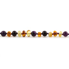 Baltic Amber Teething Necklace with Purple Tiger Eye. Baroque 4mm - LE554-S