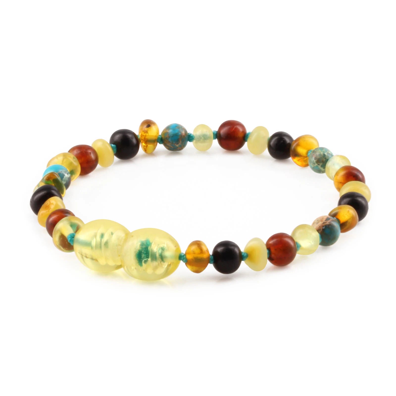 Baltic Amber Teething Bracelet with Lake Blue Imperial Jasper. Baroque 4mm - LE516