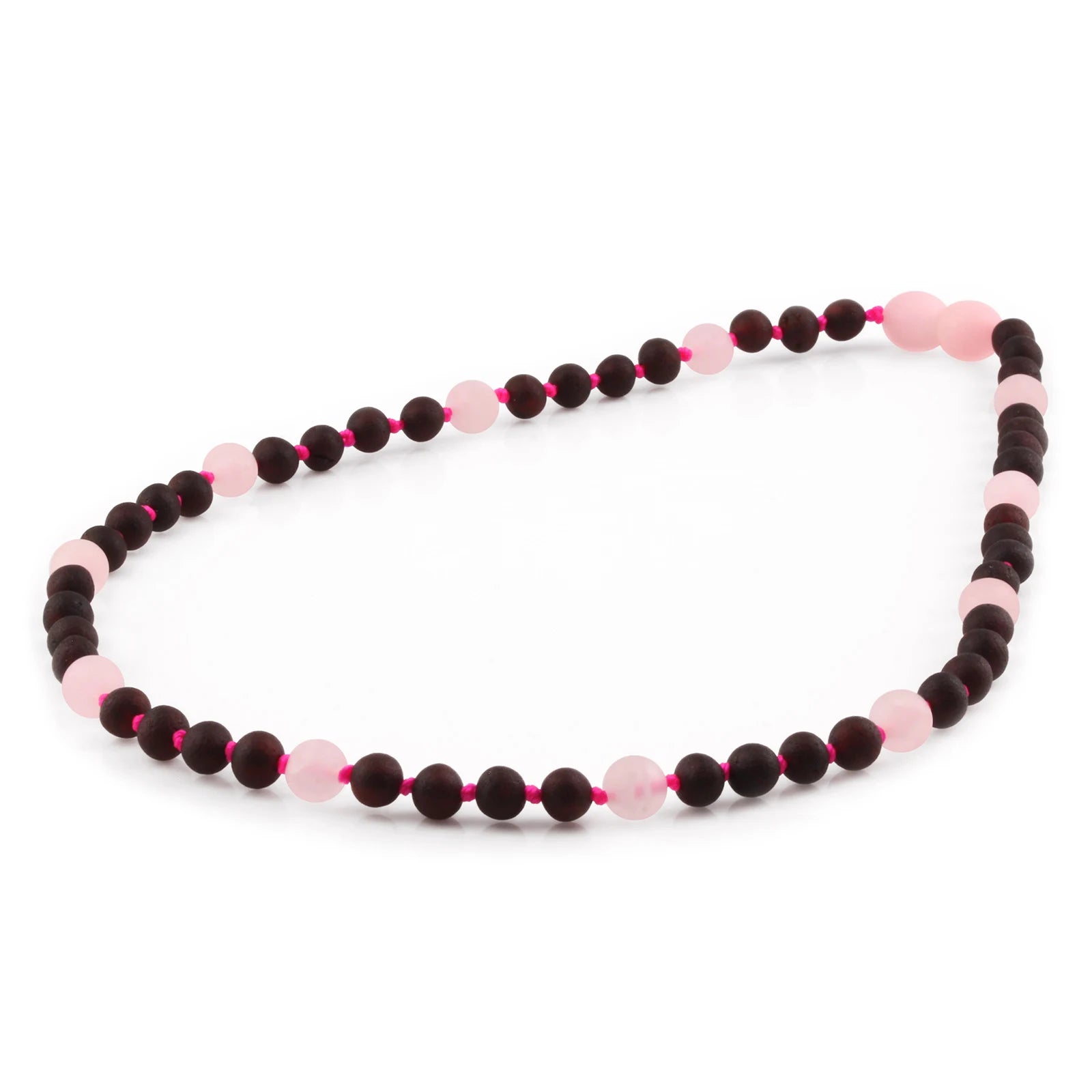 Natural Baltic Amber Junior Necklace with Rose Quartz. Baroque 5mm - JN88