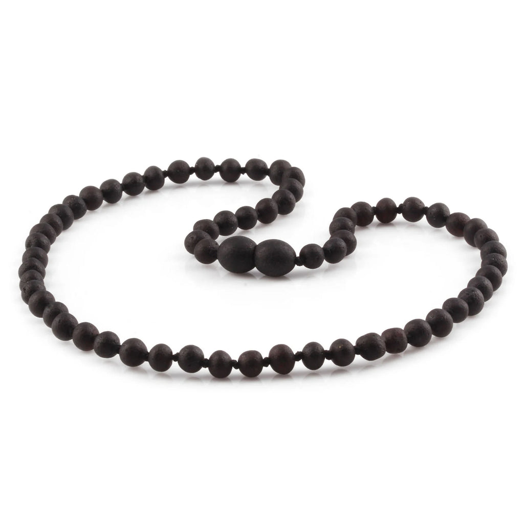Natural Baltic Amber Junior Necklace. Baroque Black 5mm - XB54BM