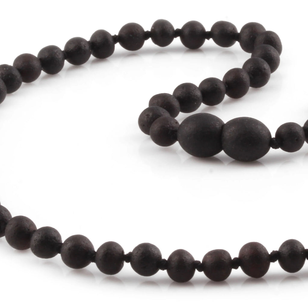 Natural Baltic Amber Junior Necklace. Baroque Black 5mm - XB54BM