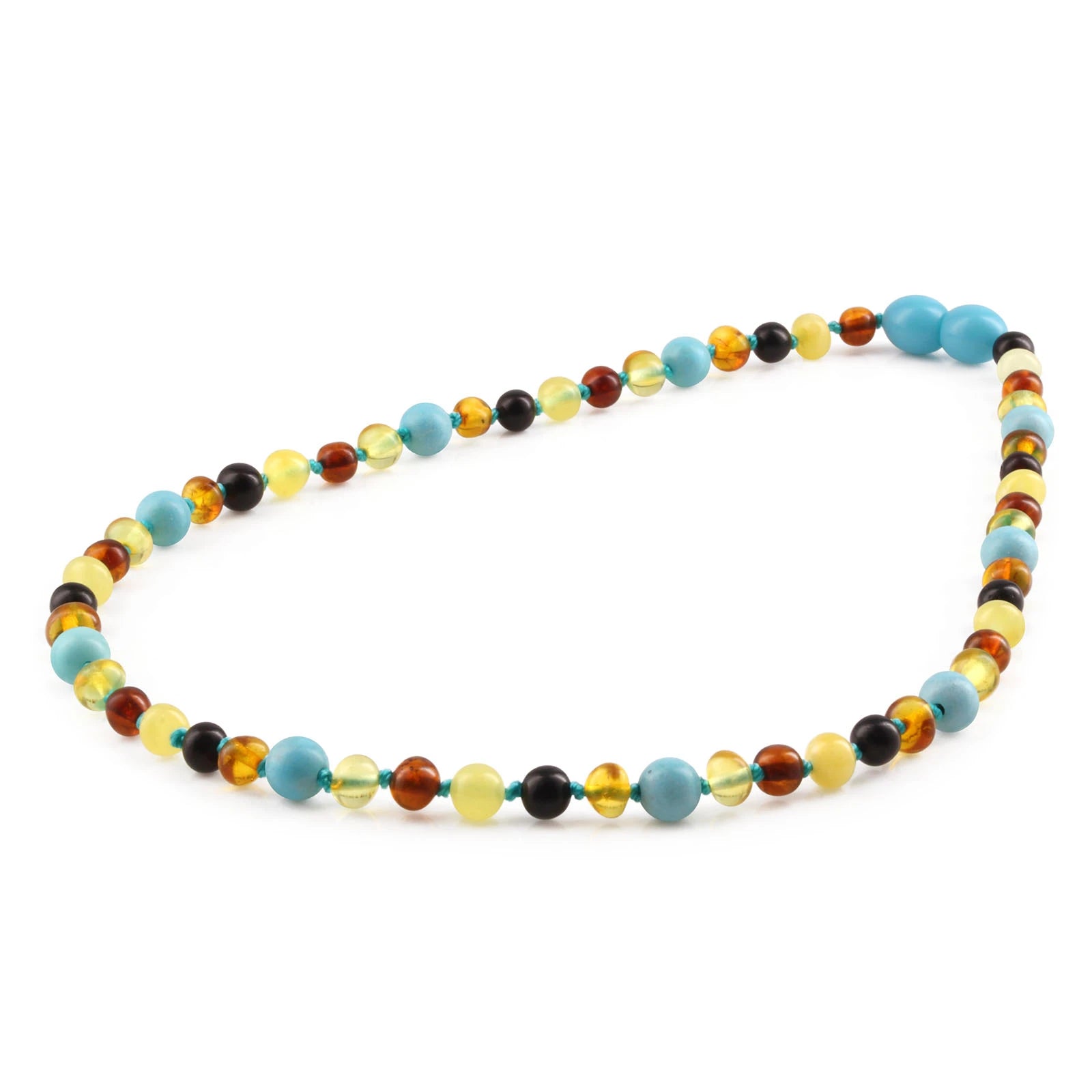 Natural Baltic Amber Junior Necklace with Turquoise. Baroque 5mm - JN95