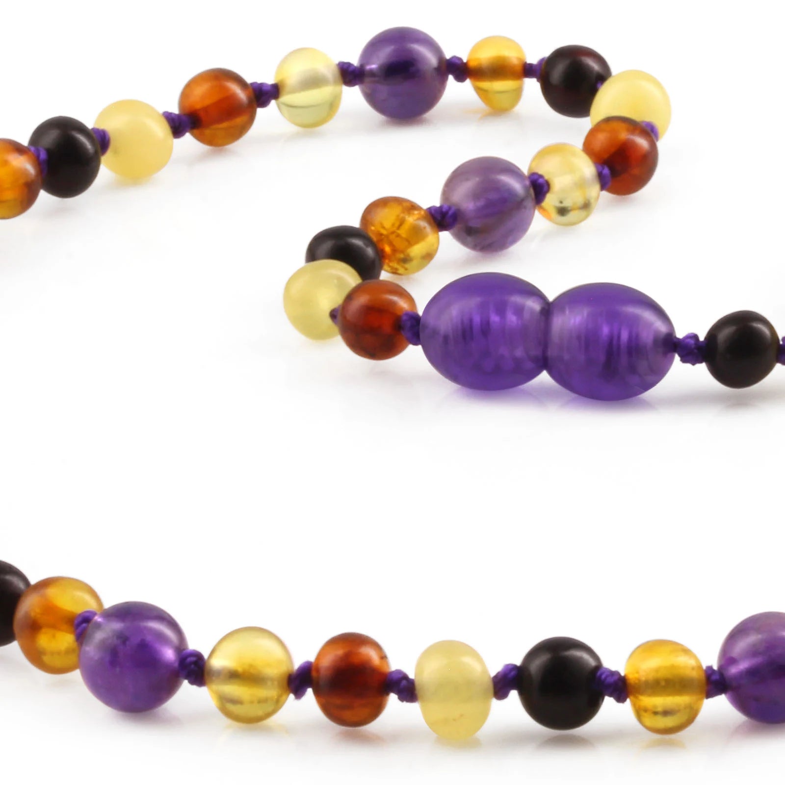 Natural Baltic Amber Junior Necklace with Amethyst. Baroque 5mm - JN83-B