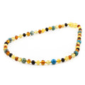 Natural Baltic Amber Junior Necklace with Lake Blue Imperial Jasper. Baroque 5mm - JN96