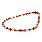 Natural Baltic Amber Junior Necklace with Pink Lace Agate. Baroque 5mm - JN97