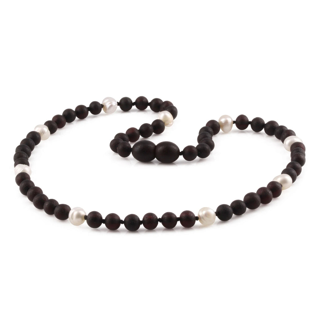Natural Baltic Amber Junior Necklace with Freshwater Pearl. Baroque 5mm - JN104