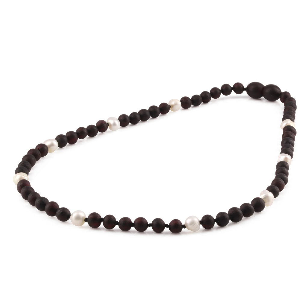 Natural Baltic Amber Junior Necklace with Freshwater Pearl. Baroque 5mm - JN104