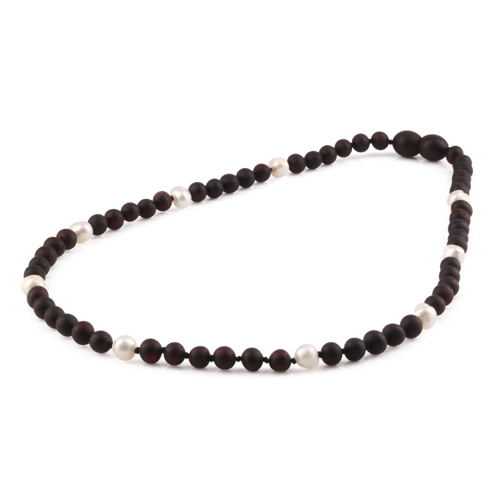 Natural Baltic Amber Junior Necklace with Freshwater Pearl. Baroque 5mm - JN104