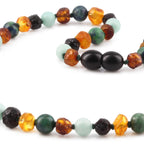 Natural Baltic Amber Junior Necklace with Sky Blue Jade & Azurite. Baroque 5mm - JN108