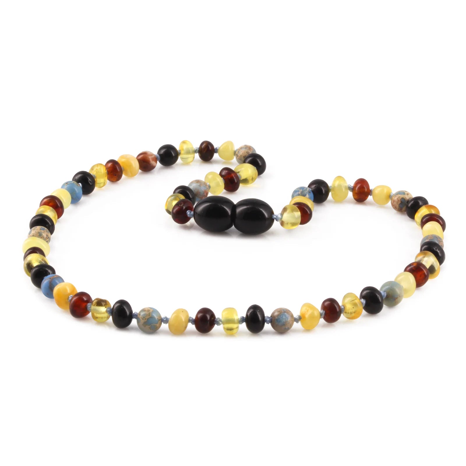 Baltic Amber Teething Necklace with Sky Blue Imperial Jasper. Baroque 4mm - LE466-S
