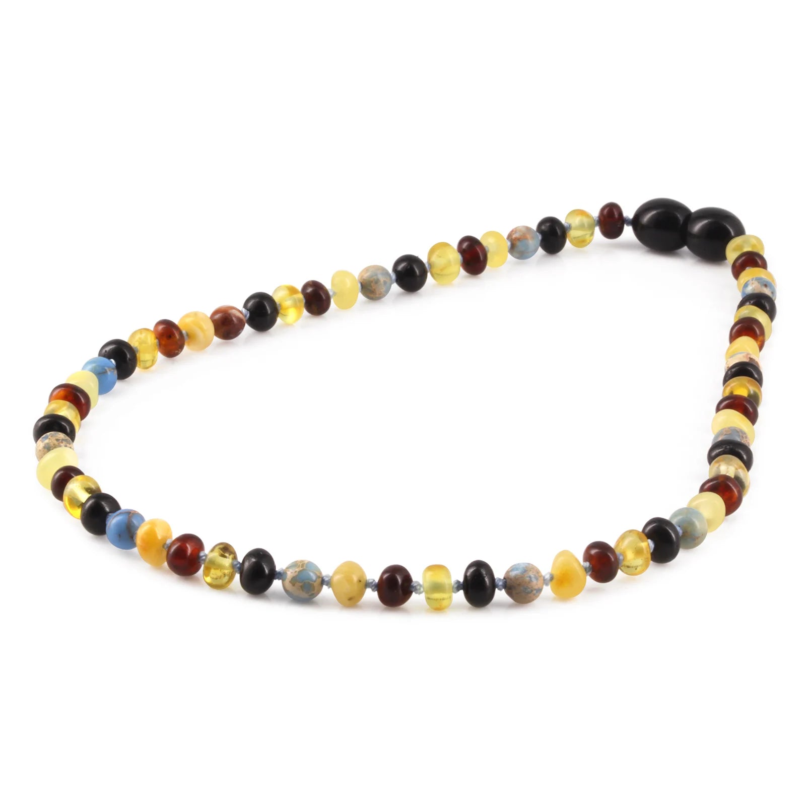 Baltic Amber Teething Necklace with Sky Blue Imperial Jasper. Baroque 4mm - LE466-S