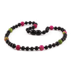 Baltic Amber Teething Necklace with Pink Jade. Baroque 5mm - LE565
