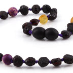 Baltic Amber Teething Necklace with Purple Imperial Jasper. Baroque 6mm - LE484