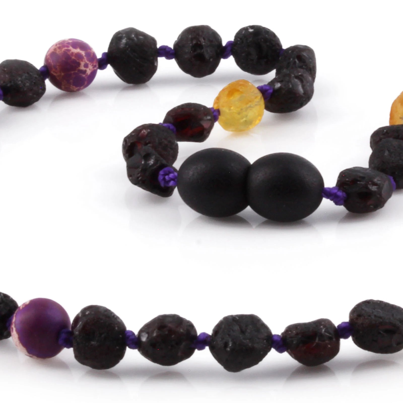 Baltic Amber Teething Necklace with Purple Imperial Jasper. Baroque 6mm - LE484